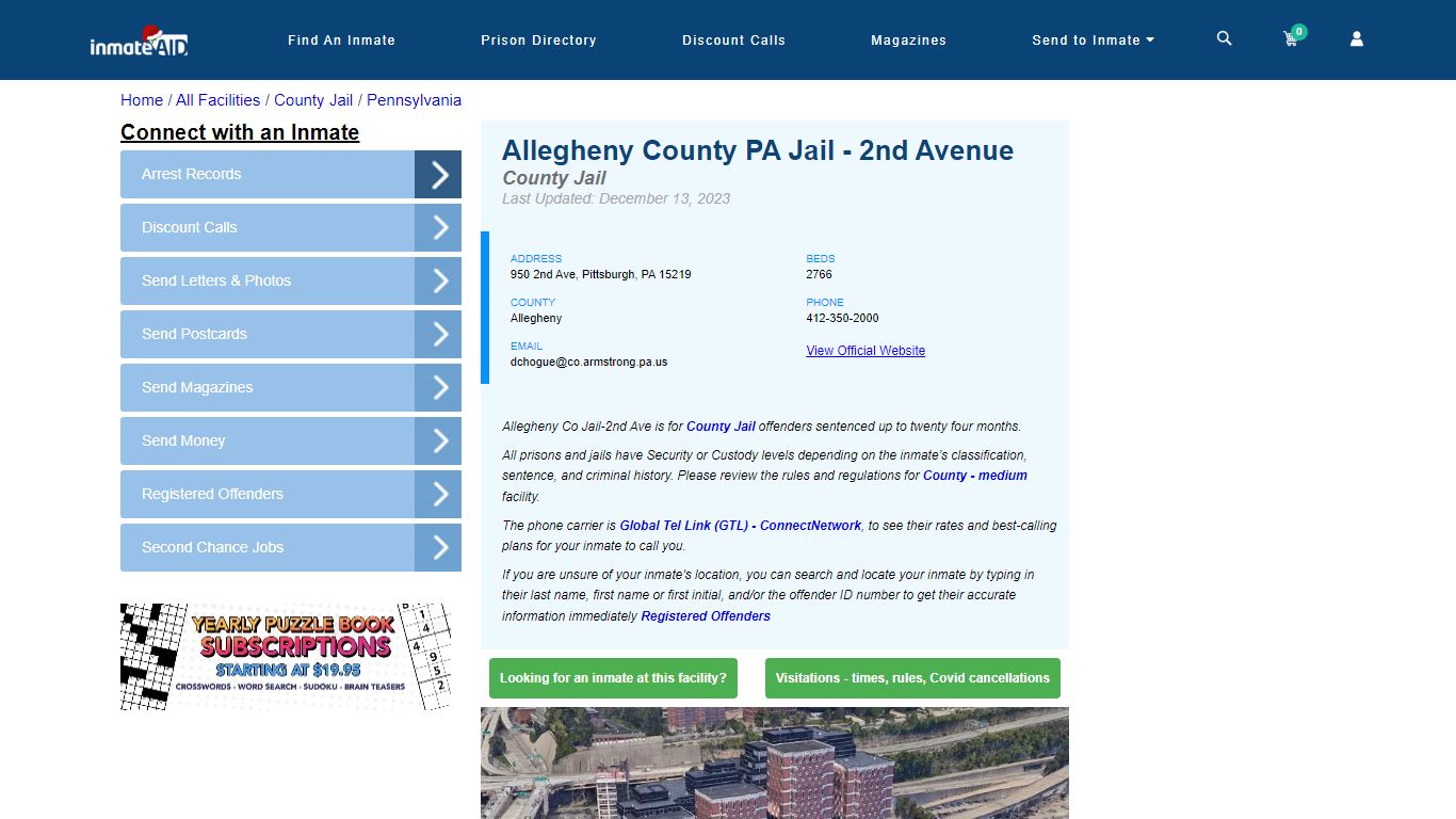 Allegheny County PA Jail - 2nd Avenue - Inmate Locator - Pittsburgh, PA